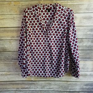 J. Crew Red and White Geometric Blouse